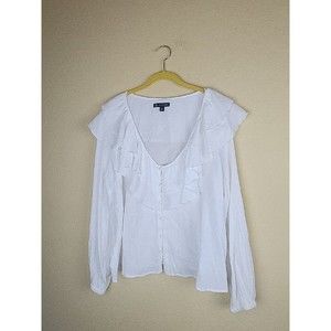 I.N.C Women's Blouse Top sheer white boho ruffle layer button up NWT Size‎ XXL